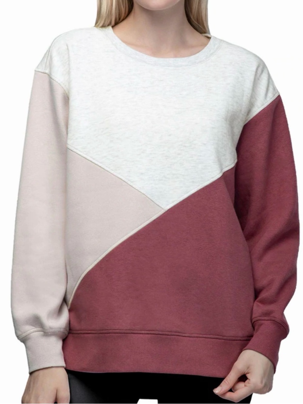 🤍 Green Tea Women's Colorblock Tri-Color Sweatshirt Size Large